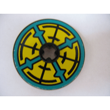 black technic disk 3 x 3 with dark turquoise yellow and black pattern on both sides stickers - set 8269
