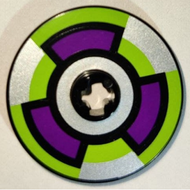 technic disk 3 x 3 with purple lime and silver target pattern sticker - sets 8305 8307
