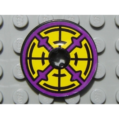 black technic disk 3 x 3 with purple yellow and black pattern on both sides stickers - set 8269