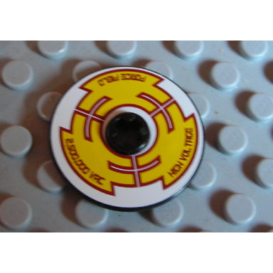 black technic disk 3 x 3 with high voltage force field 2500000 vac on yellow pattern sticker - set 8102