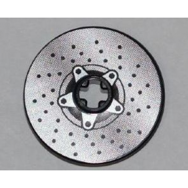 black technic disk 3 x 3 with disk brake silver drilled rotor and star shaped hub with 5-bolts pattern sticker - set 8221