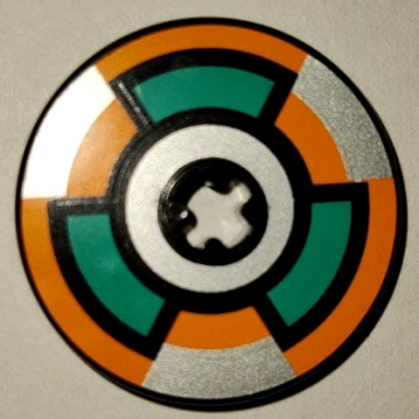 black technic disk 3 x 3 with dark turquoise orange and silver target pattern sticker - sets 8305 8307