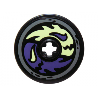 black technic disk 3 x 3 with dark purple and yellowish green ghost heads pattern sticker - set 70734