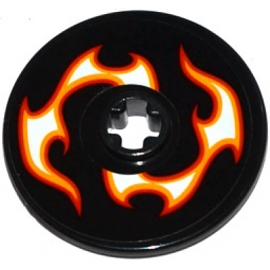 black technic disk 3 x 3 with red orange and white flames pattern model right side sticker - set 42046