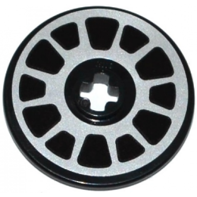 black technic disk 3 x 3 with silver rim with 12 spokes pattern sticker - set 42047