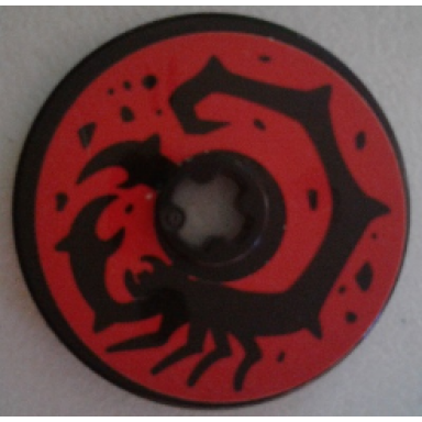 black technic disk 3 x 3 with black scorpion on red background pattern sticker - set 70589