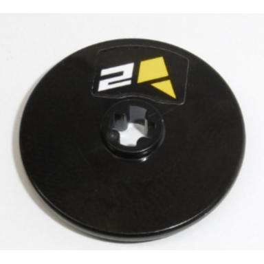 black technic disk 3 x 3 with white number 2 and yellow polygons pattern sticker - set 42095