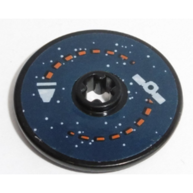 black technic disk 3 x 3 with satellite and rocket orbit pattern sticker - set 60228