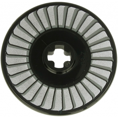 black technic disk 3 x 3 with silver and light bluish gray fan pattern