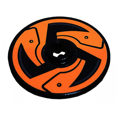 black technic disk 3 x 3 with black blades and circles on orange background pattern sticker - set 70672
