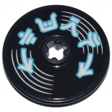 black technic disk 3 x 3 with vinyl record and medium azure and white arrows and ninjago logogram turn pattern sticker - set 71799