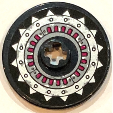 black technic disk 3 x 3 with silver metal plates with spikes and rivets and magenta highlights pattern sticker - set 70434