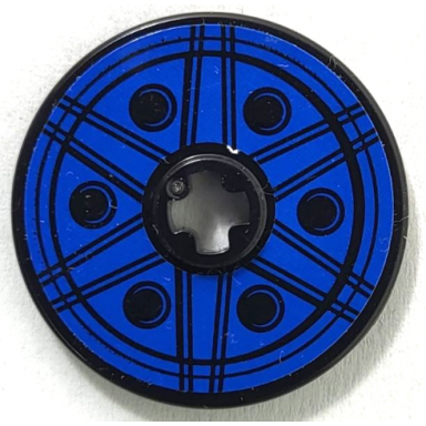 black technic disk 3 x 3 with blue wheel with 6 spokes and holes pattern sticker - set 75940