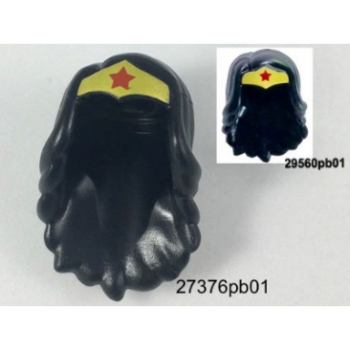 black mini doll hair friends long wavy with gold tiara and large red star pattern wonder woman
