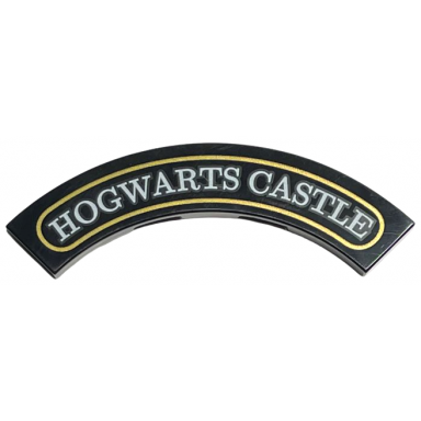 black tile round corner 4 x 4 macaroni with hogwarts castle and gold border pattern