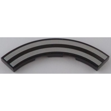 black tile round corner 4 x 4 macaroni with silver curved stripes pattern