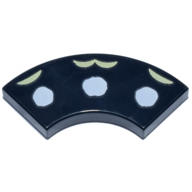 black tile round corner 2 x 2 macaroni with white dots and bright light yellow semicircles pattern blue morpho butterfly wing tips