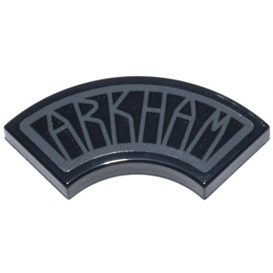 black tile round corner 2 x 2 macaroni with dark bluish gray arkham pattern sticker - set 76271