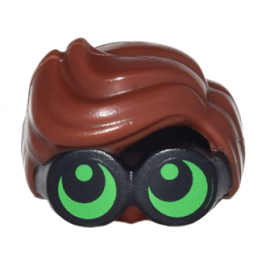 black minifigure hair combo large thick glasses with reddish brown hair parted and wavy with bright green lenses pupils looking up pattern