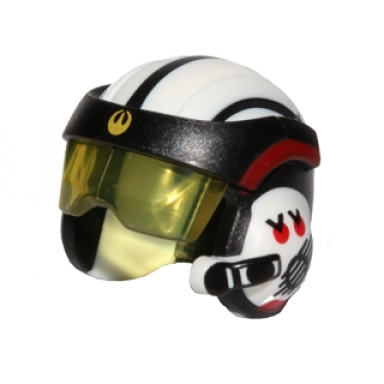 black minifigure headgear helmet sw rebel pilot with trans-yellow visor with white top and yellow rebel insignia on front pattern u-wing pilot