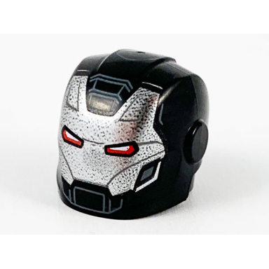black minifigure headgear helmet armor plates and ear protectors with silver faceplate and red eyes pattern