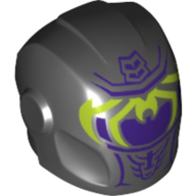black minifigure headgear helmet armor plates and ear protectors with dark purple visor and lime spider legs pattern