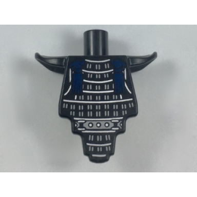 torso modified short with smooth armor breastplate with shoulder pads and silver armor and dark blue tassels pattern
