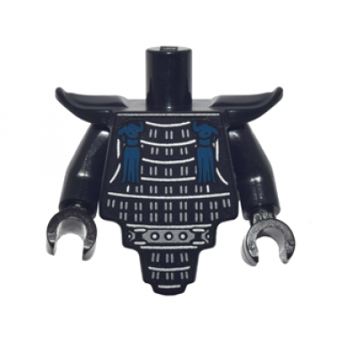 torso modified short with smooth armor breastplate with shoulder pads and silver armor and dark blue tassels pattern black arms black hands