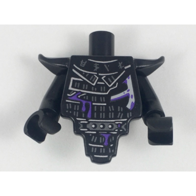 torso modified short with smooth armor breastplate with shoulder pads and silver armor and dark purple splatters pattern black arms black hands