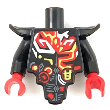 torso modified short with smooth armor breastplate with shoulder pads and red yellow and white tribal pattern black arms red hands