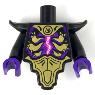 torso modified short with smooth armor breastplate with shoulder pads and gold armor plates magenta energy pattern black arms dark purple hands