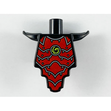 torso modified short with smooth armor breastplate with shoulder pads and red armor plates silver edges and lime swirl pattern