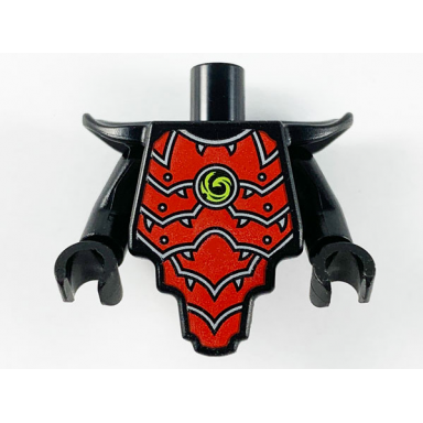 torso modified short with smooth armor breastplate with shoulder pads and red armor plates silver edges and lime swirl pattern black arms black hands