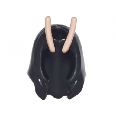 black minifigure hair female long wavy with center part and 2 light nougat antennae pattern