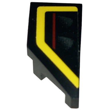 black wedge 2 x 1 x 2 3 right with taillight with dark red line and yellow bent stripe pattern sticker - set 76907