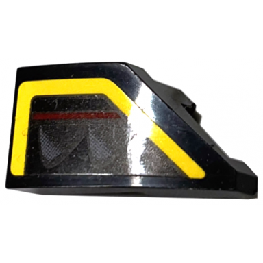 black wedge 2 x 1 x 2 3 left with taillight with dark red line and yellow bent stripe pattern sticker - set 76907