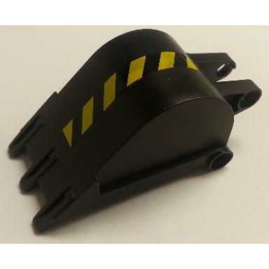 black technic digger bucket 4 x 4 x 9 with 3 teeth and black and yellow danger stripes pattern model left side sticker - set 7707