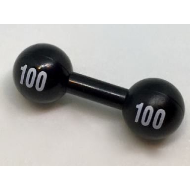 black minifigure utensil barbell with white 100 on ends pattern