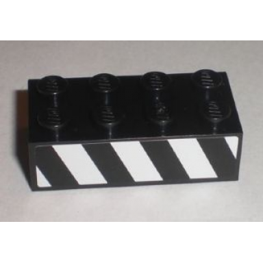 black brick 2 x 4 with black and white danger stripes pattern model right side sticker - set 8211