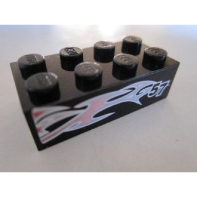 black brick 2 x 4 with silver and pink flames and 57 on black background pattern model left side sticker - set 8495