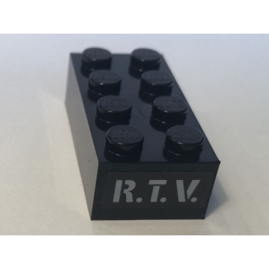 black brick 2 x 4 with gray r.t.v pattern sticker - set 10274