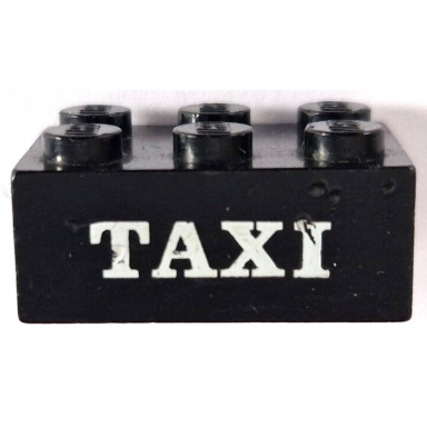 black brick 2 x 3 with white taxi serif pattern