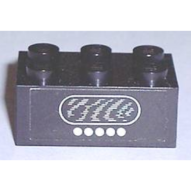 black brick 2 x 3 with 5 white dots and speaker grille radio pattern sticker - set 294