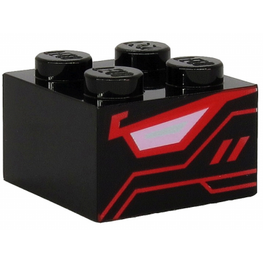 black brick 2 x 2 with bright pink and light bluish gray quadrilateral and red stripes dragon eye pattern on two sides