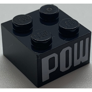 black brick 2 x 2 with white pow pattern on two sides