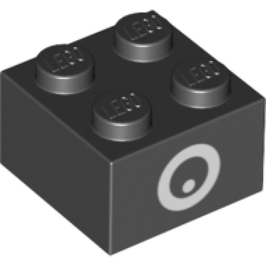 black brick 2 x 2 with white circle and dot pattern super mario chain chomp eye