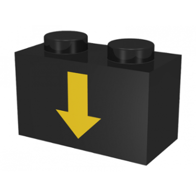 black brick 1 x 2 with yellow down arrow and black border pattern