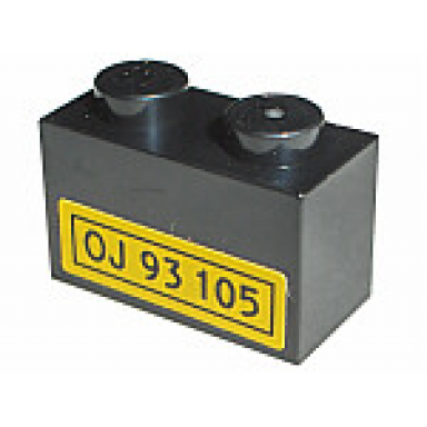 black brick 1 x 2 with oj 93 105 pattern sticker - sets 2148 10156