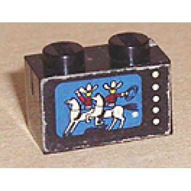 black brick 1 x 2 with cowboys horses on tv pattern sticker - sets 376-2 560-1
