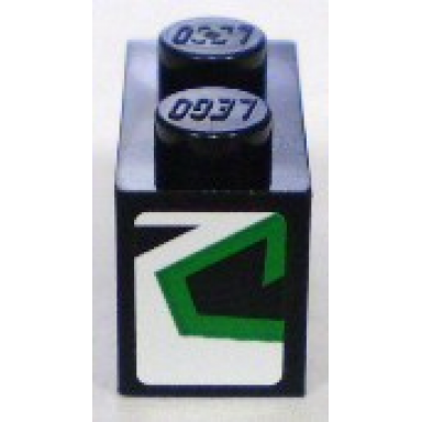 black brick 1 x 2 with green and black pattern on end model right side sticker - set 8898